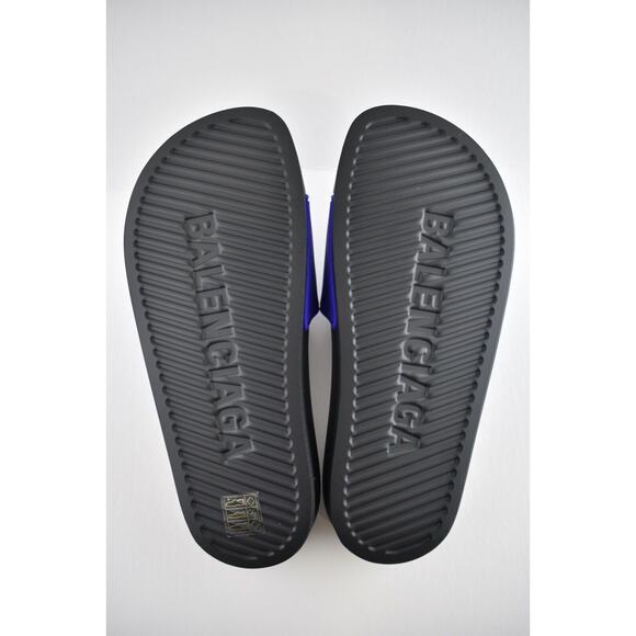 Balenciaga Black Blue Bicolor Rubber Logo Slide Pool Sandal Flip Flop Flat 44 11 - Picture 12 of 12